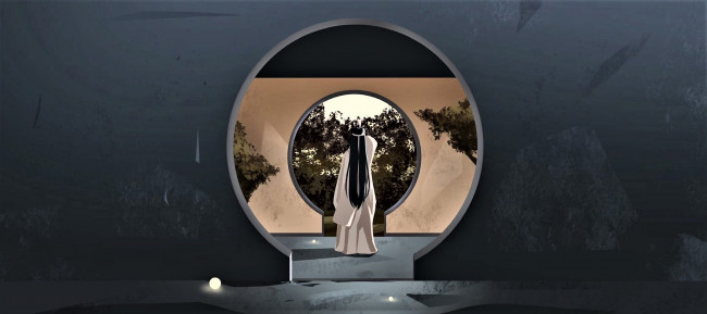 Обои картинки фото аниме, mo dao zu shi, лань, ванцзи, двери, стены, деревья