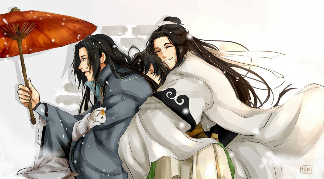 Обои картинки фото аниме, mo dao zu shi, сун, лань, зонт, а-цин, сяо, синчень