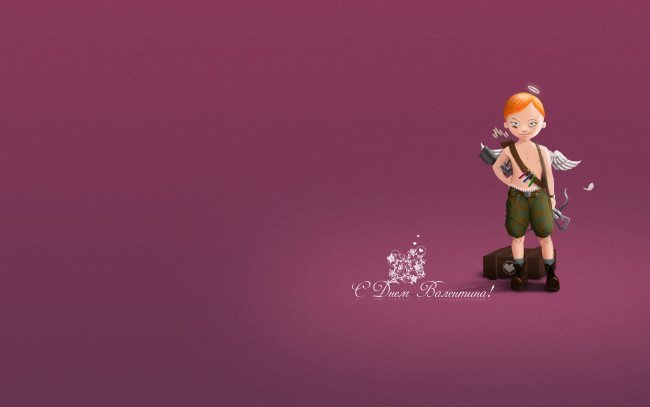 Обои картинки фото праздничные, день святого валентина,  сердечки,  любовь, купидон, мальчик, лук, стрелы, ящик