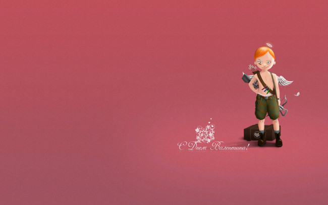 Обои картинки фото праздничные, день святого валентина,  сердечки,  любовь, купидон, мальчик, лук, стрелы, ящик