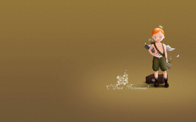 Обои картинки фото праздничные, день святого валентина,  сердечки,  любовь, купидон, мальчик, лук, ящик, стрелы