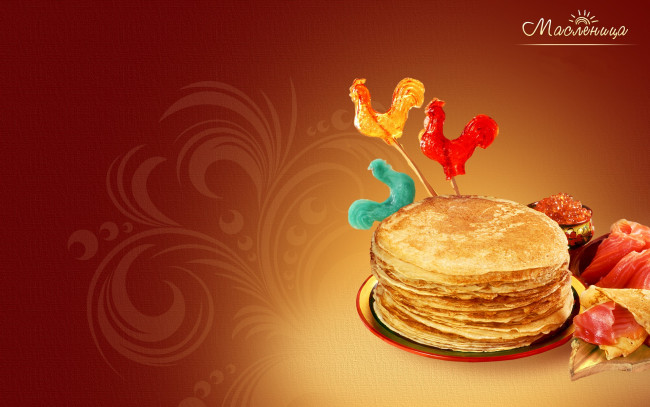 Обои картинки фото праздничные, масленица, петушки, блины, начинки