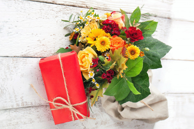 Обои картинки фото праздничные, подарки и коробочки, подарок, букет