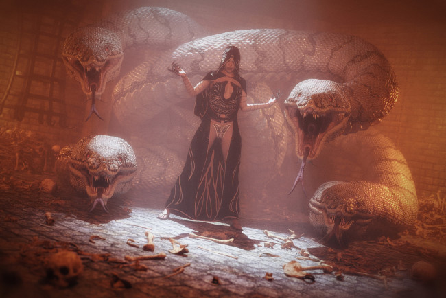 Обои картинки фото 3д графика, люди и животные , people and animals, девушка, фон, змея