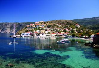 Картинка кефалония греция города пейзажи дома море яхты
