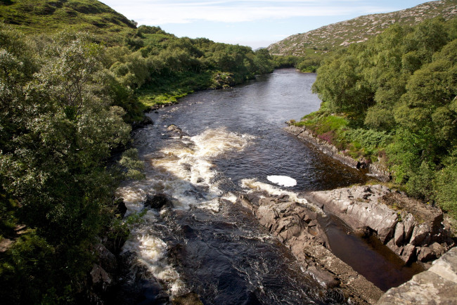 Обои картинки фото природа, реки, озера, вода, русло, камни, река, склон, лес