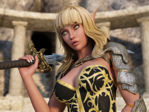 Картинка 3д графика amazon амазонки меч доспехи эльфийка фэнтези девушка