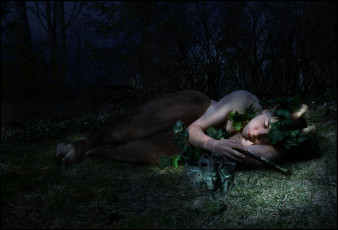 Картинка разное компьютерный дизайн лес чаша сатир креатив копыта лисья рога флейта сон ночь