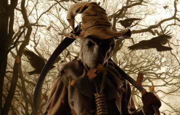 Картинка разное компьютерный дизайн коса деревья мешковина лес креатив страшила шляпа петля вороны