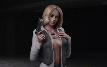 Картинка 3д графика military девушка грудь пропуск nasa пистолет оружие