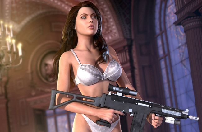Обои картинки фото 3д, графика, people, люди, lingerie, оружие