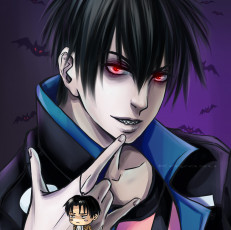 Картинка аниме blood+lad парень взгляд улыбка арт летучие мыши брюнет красные глаза