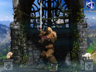 Картинка 3д+графика fantasy+ фантазия существо меч кошки