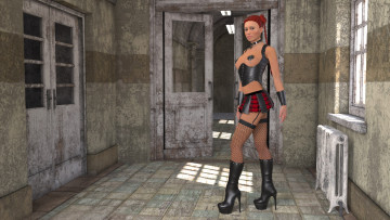 Картинка 3д+графика people+ люди девушка рыжая коридор