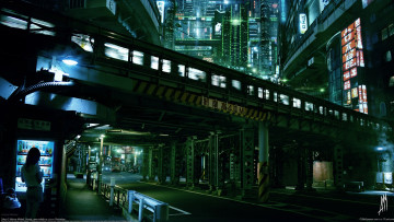 Картинка akimov+mikhail фэнтези иные+миры +иные+времена дорога метро михаил акимов мост токио город akimov mikhail ночь