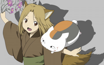Картинка аниме natsume+yuujinchou цветы кошка ушки девушка