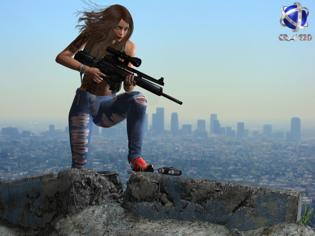 Обои картинки фото 3д графика, fantasy , фантазия, девушка, оружие