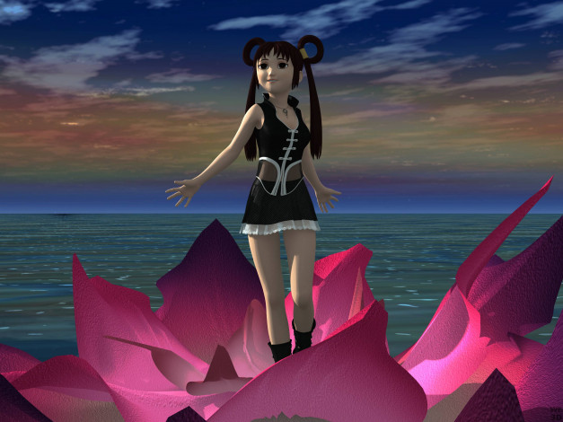 Обои картинки фото 3д графика, anime , аниме, девушка, лотос