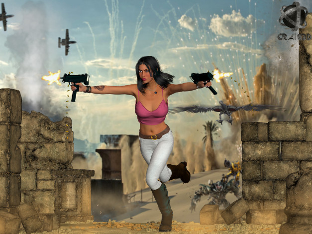 Обои картинки фото 3д графика, fantasy , фантазия, девушка, оружие