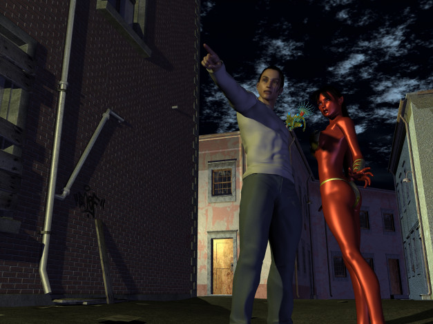 Обои картинки фото 3д графика, fantasy , фантазия, девушка, парень, улица, ночь