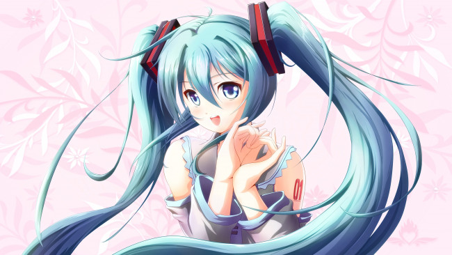 Обои картинки фото vocaloid, аниме, арт, tamiteddoo, teaspoon0204, вокалоид, hatsune, miku, девушка, улыбка, татуировка