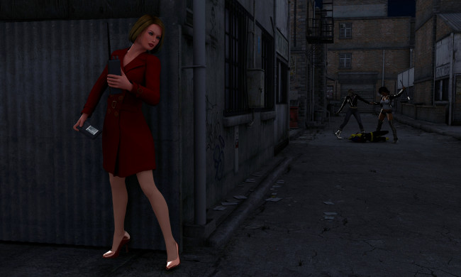 Обои картинки фото observers, 3д графика, fantasy , фантазия, ночь, драка, улица, девушка