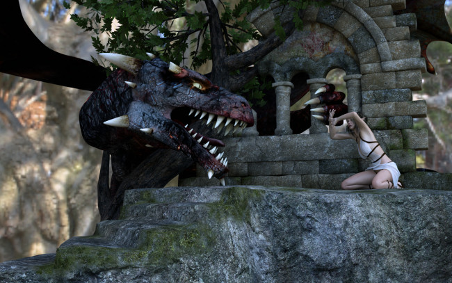 Обои картинки фото 3д графика, elves , эльфы, эльфийка, дракон