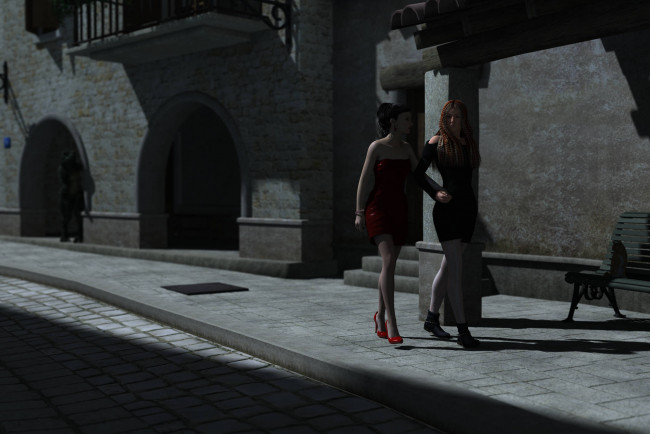 Обои картинки фото 3д графика, people , люди, девушки, улица, ночь