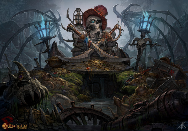 Обои картинки фото драконы вечности, видео игры, сокровища, кости, скелеты, черепа, андрей, кузинский, драконы, вечности