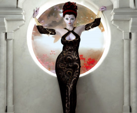 Картинка 3д+графика люди+ people окно рыжая фон взгляд девушка