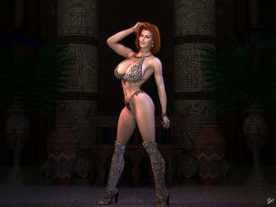 Картинка 3д+графика люди+ people рыжая фон взгляд девушка