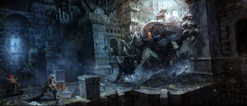 Картинка фэнтези существа развалины город фантастика руины люди монстр