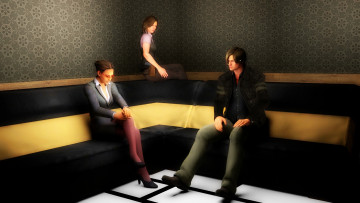 Картинка 3д+графика люди+ people девушки взгляд фон мужчина скамейки