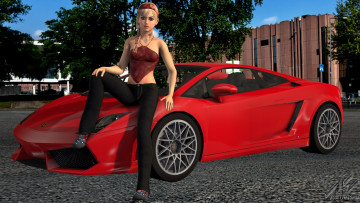 Картинка автомобили 3d+car&girl девушка автомобиль фон взгляд