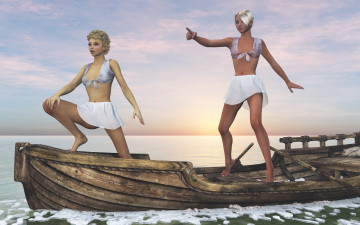 Картинка 3д+графика люди+ people лодка фон взгляд девушки лед