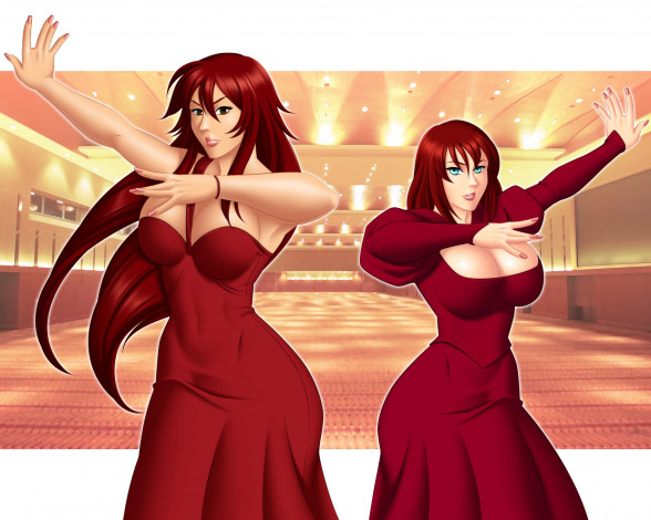 Обои картинки фото рисованное, люди, девушки, взгляд, фон, танец