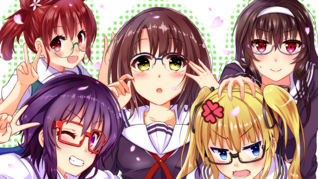 Обои картинки фото аниме, saenai heroine no sodatekata, artist, hyoudou, michiru, очки, hashima, izumi, saenai, heroine, no, sodatekata, sawamura, spencer, eriri, kasumigaoka, utaha, katou, megumi, tagme, девушки, арт
