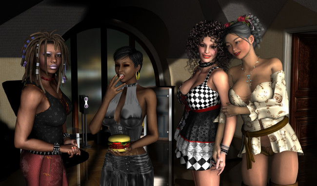 Обои картинки фото 3д графика, люди , people, взгляд, девушки, улыбки, фон