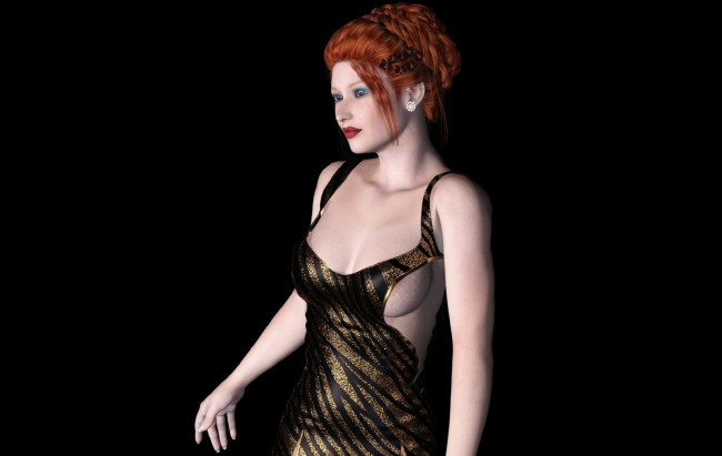 Обои картинки фото 3д графика, люди , people, девушка, взгляд, фон, рыжая