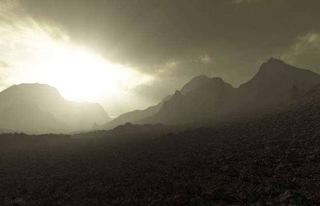 Обои картинки фото 3д графика, природа , nature, сияние, небо, горы