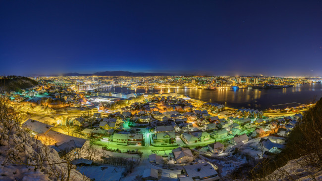 Обои картинки фото sandnes city, города, - панорамы, огни, бухта, утро