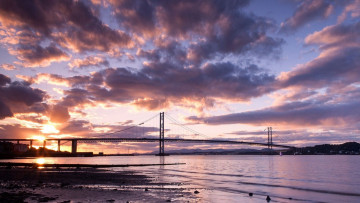 Картинка города -+мосты облака река небо мост закат