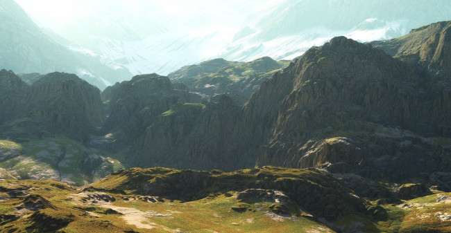 Обои картинки фото 3д графика, природа , nature, облака, горы