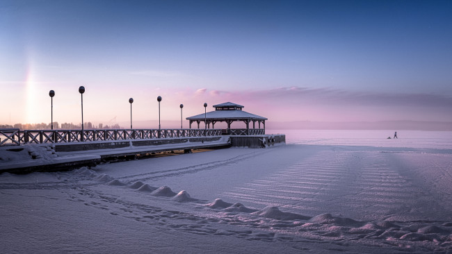 Обои картинки фото природа, зима, пирс, снег