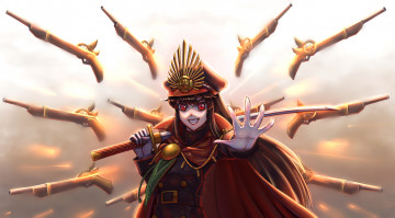 Картинка аниме unknown +другое+ пистолет меч униформа взгляд фон девушка