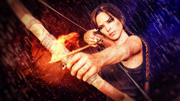 Картинка видео+игры tomb+raider+ other стрела лук взгляд фон девушка