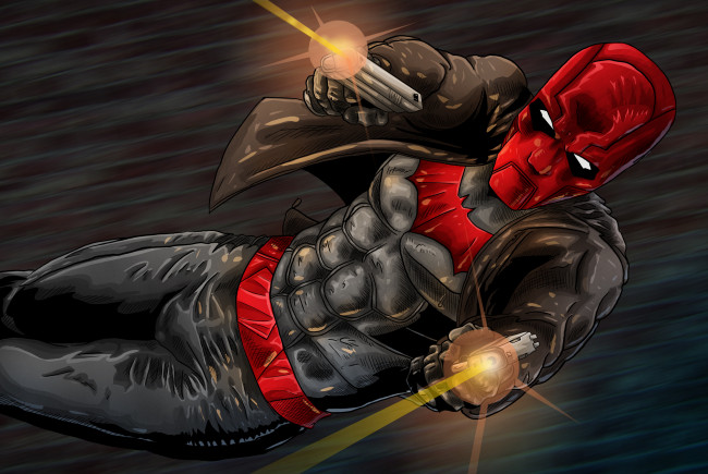 Обои картинки фото рисованное, комиксы, оружие, маска, фон, мужчина