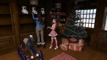 обоя 3д графика, праздники , holidays, девушка, взгляд, фон, комната, мама