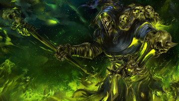 обоя видео игры, guild wars 2, череп, посох, фон, существо