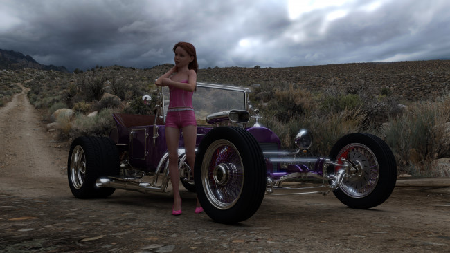 Обои картинки фото 3д графика, люди-авто, мото , people- car ,  moto, автомобиль, фон, взгляд, девушка